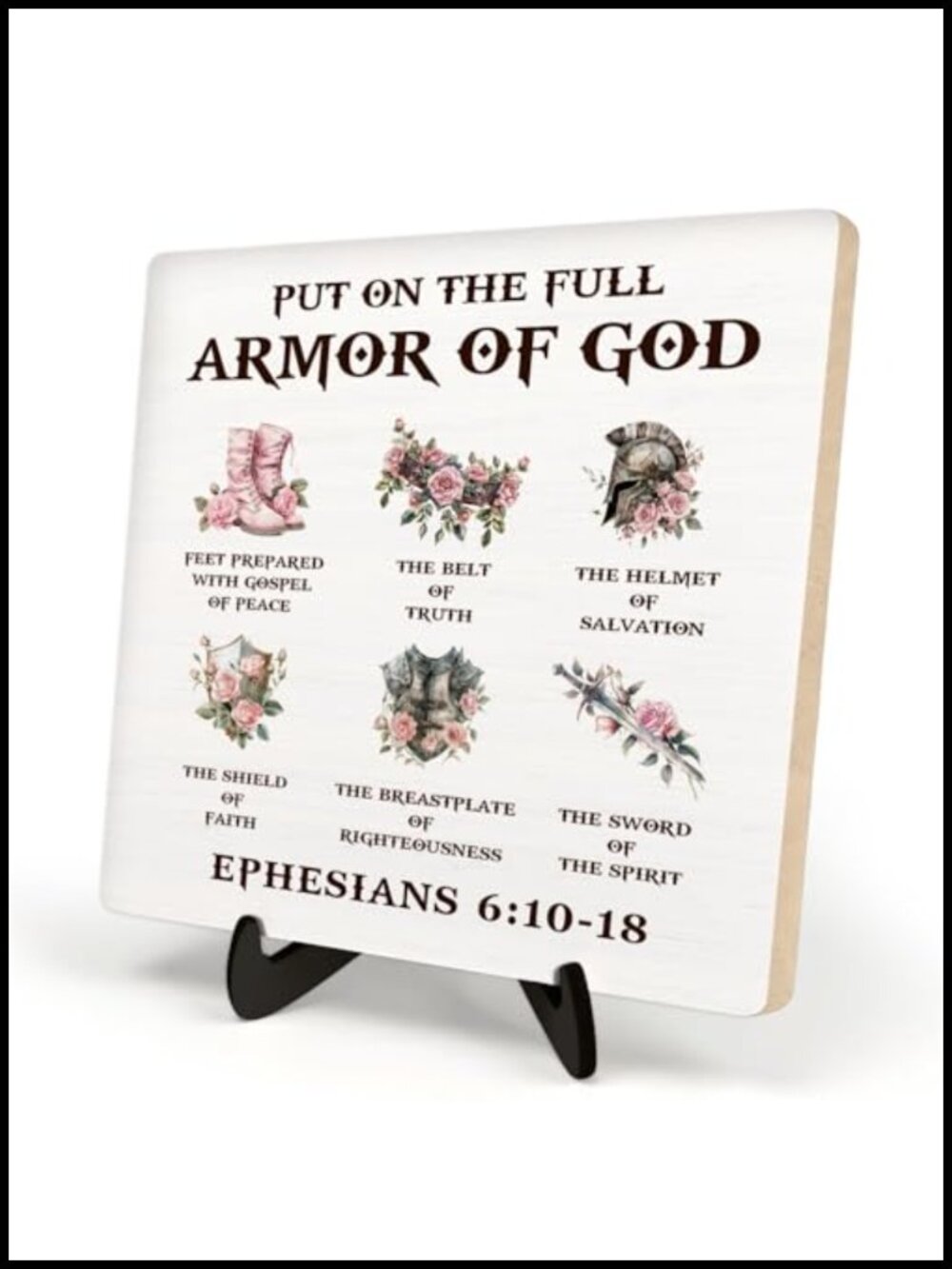 Wooden Bible Verse Plaque Full Armor of God Christian Desk Decor Sign